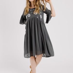 Dark Gray floral embroidered dress piper &scoot